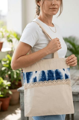 Tote bag dye and tye blue