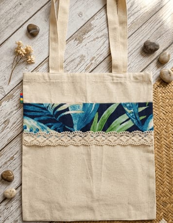 Tote bag blue  Green floral